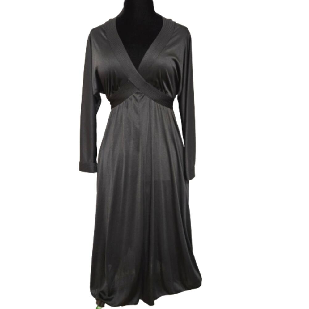 Vintage Jerry Silverman by Saulino Faux Wrap V Neck Pocket Black Maxi Dress‎